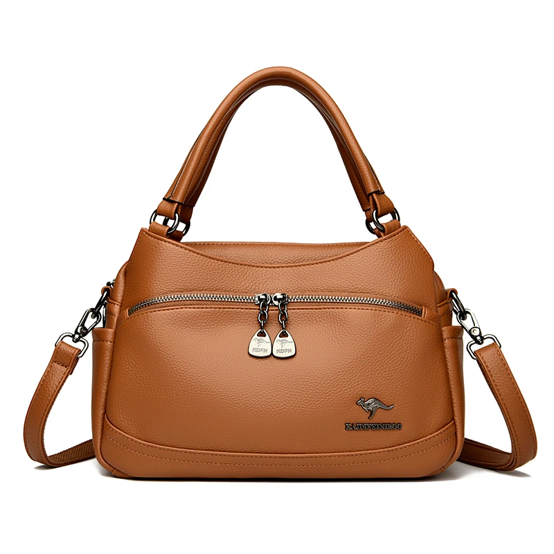 sac à main cuir marron logo kangourou