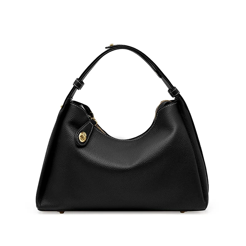 sac à main en cuir noir avec serrure dorée